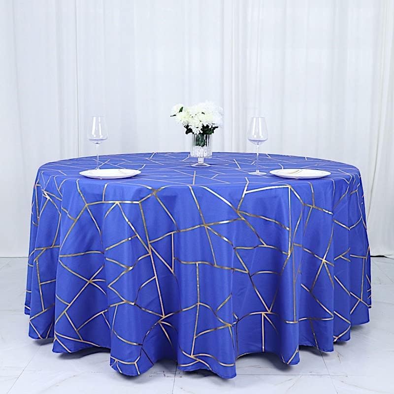 Miniatura 8 de Mantel redondo de poliéster con diseño geométrico metálico dorado azul rey de 120 pulgadas, suministros para decoración de bodas, fiestas y catering