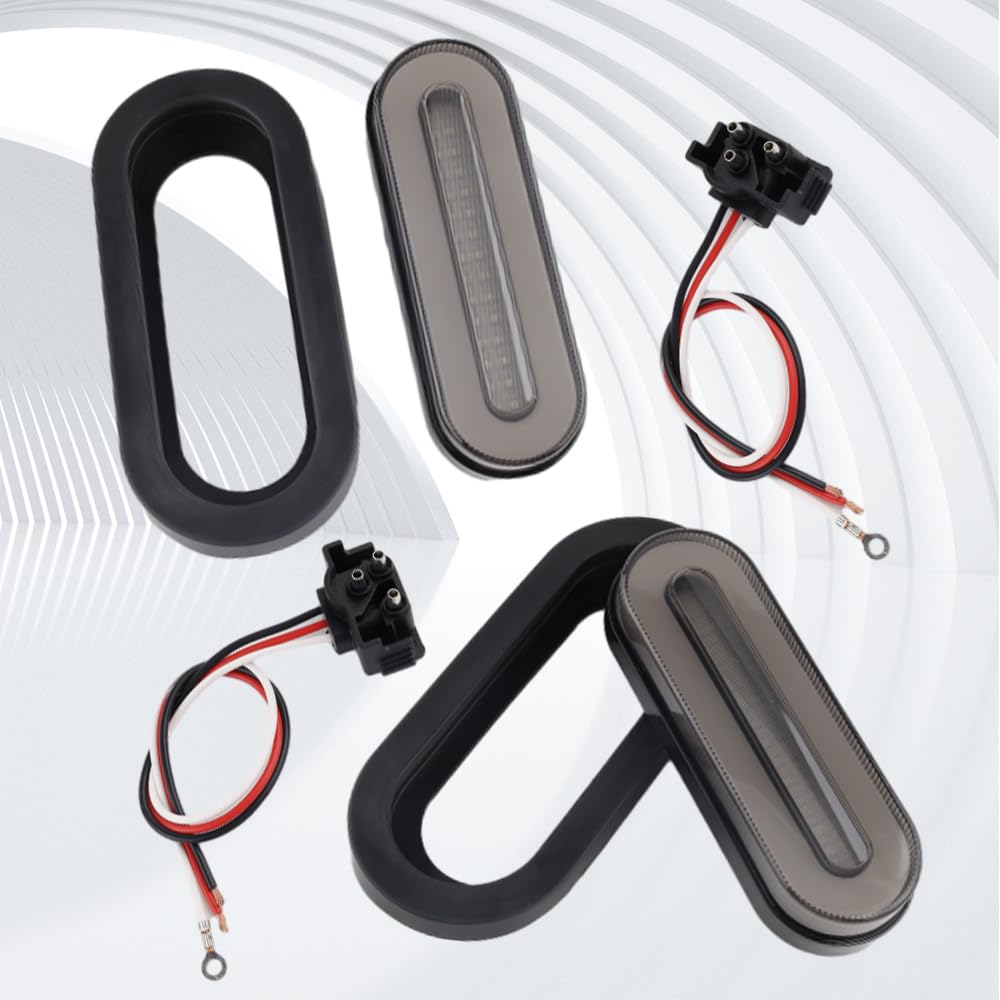 Riloer 2 x bagażnik na przyczepę, 6 cali, czerwony, owalny, 114 LED, zestaw świateł tylnych 12-24 V DC, uniwersalne, kompatybilne z ciężarówkami, przyczepami, traktorami i bagażnikami, szara i