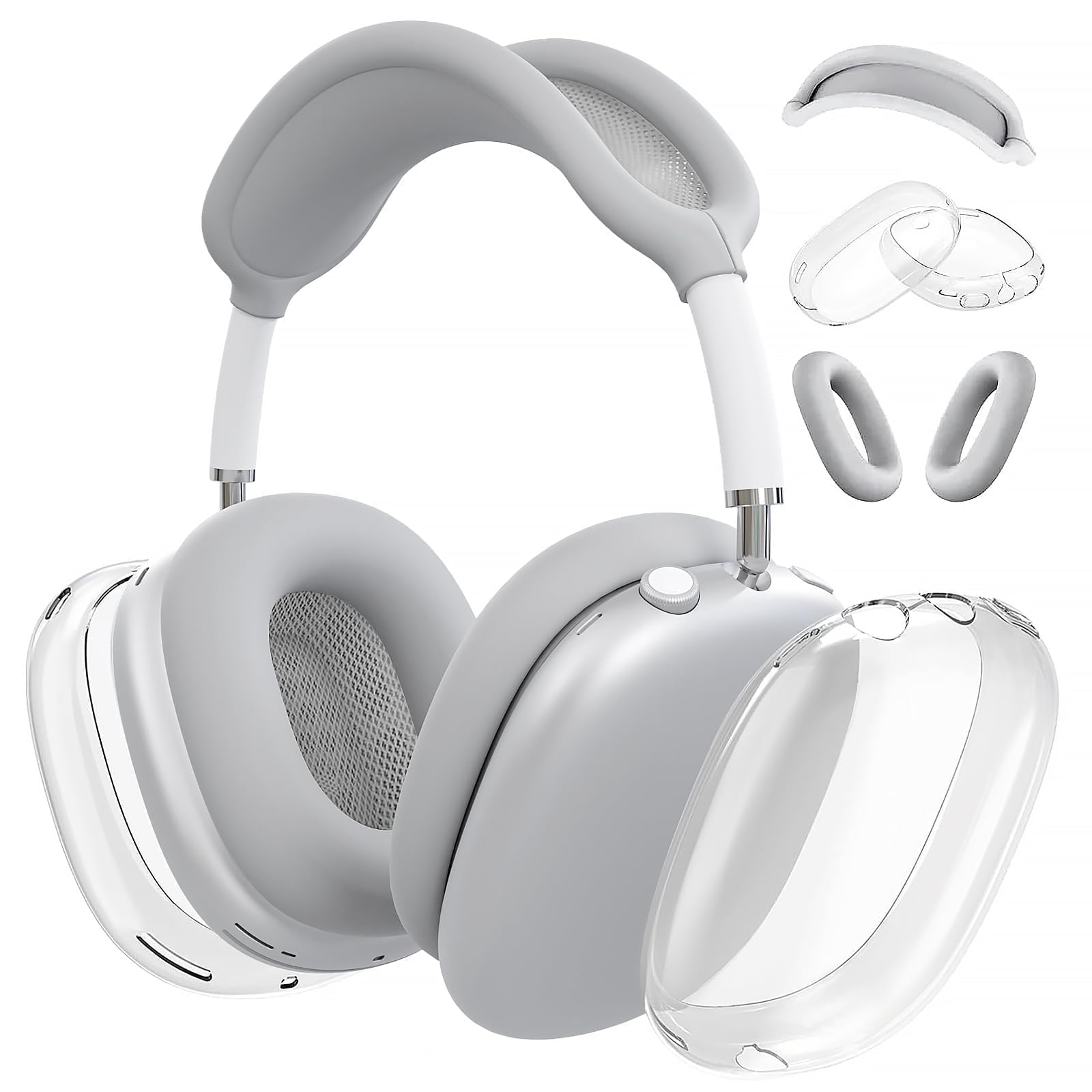 Woyinger Silicone Case Cover for AirPods Max, Clear Soft TPU Ear Cups Cover, Grey