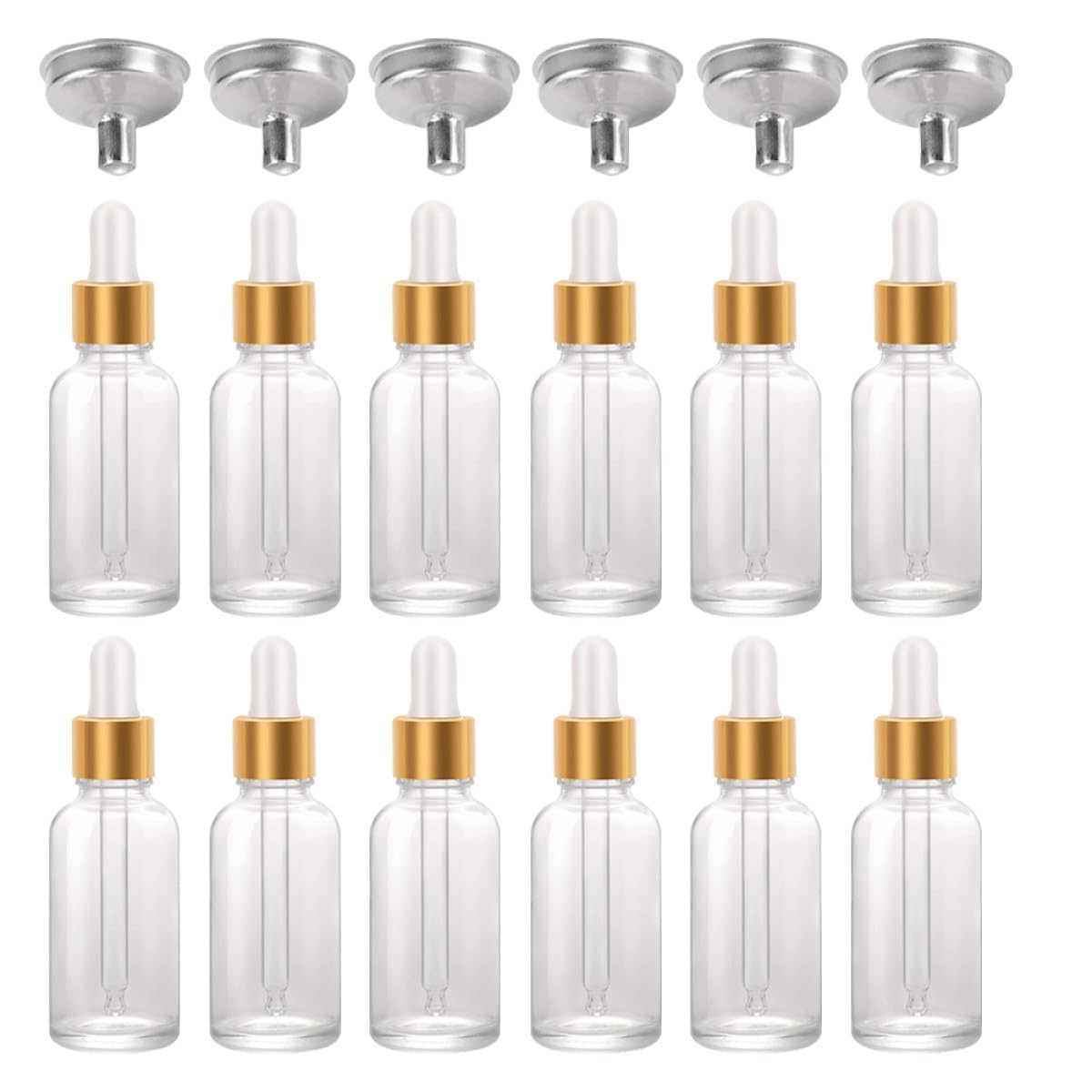 Veemoon Flaconcini Contagocce in Vetro 30 Ml con Tappo Antisperdente, 24 Pezzi con 6 Funghi in Acciaio Inox per Oli Essenziali, Profumi e Cosmetici Reutilizzabili