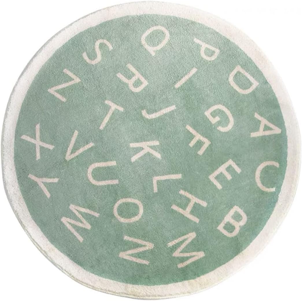 ABC Alphabet Runde Teppich weiche Cartoon Plüsch Teppich niedlich Teppich rutschfest für Baby Kinder Zimmer Klassenzimmer Kinderzimmer Zimmer Jungen Mädchen Zimmer Dekor (Grün, 120cm)