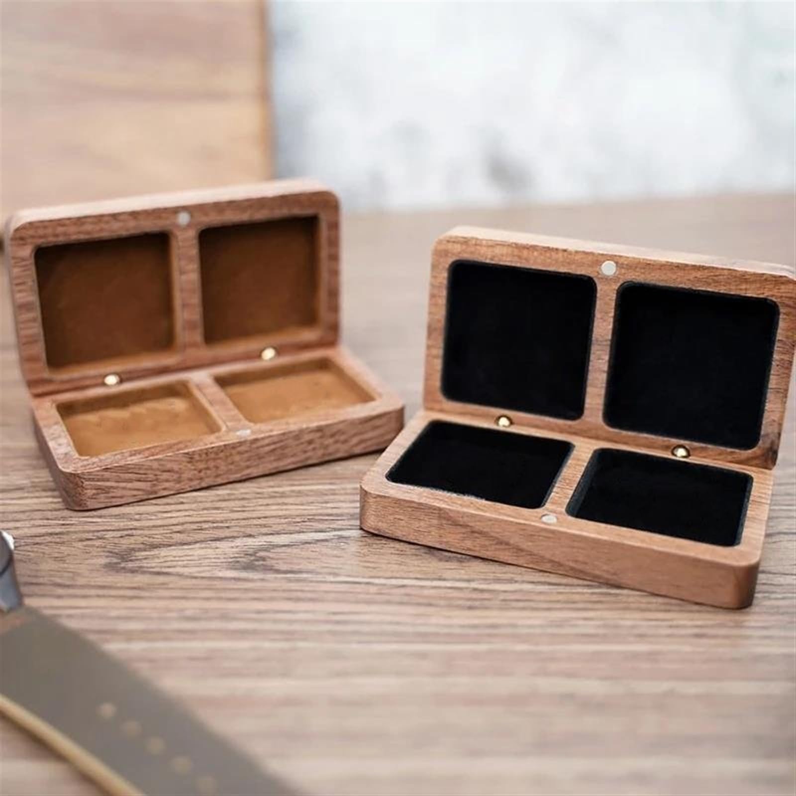 Organizador de Collares, Caja de Madera de Nogal para Anillos, Soporte de Almacenamiento de Anillos sólidos para propuesta, Estuche Rectangular para Guardar Joyas de Doble Anillo y Pendientes.