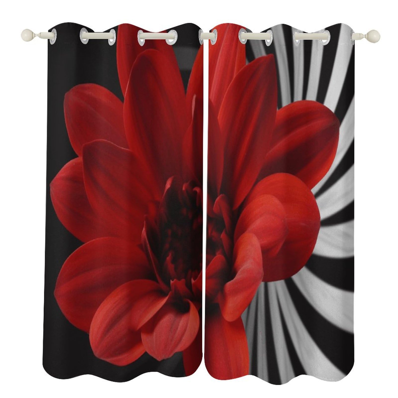 Rideaux occultants isolants contre la chaleur et lumière motif floral rouge
