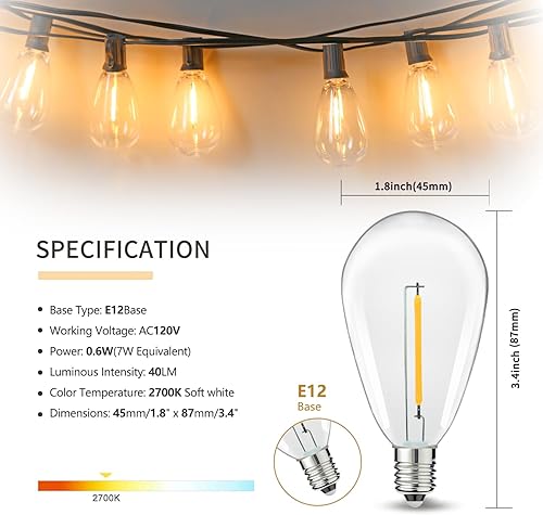 Miniatura 11 de C9 Luces de Cadena de Navidad, 25 pies 26 Bombillas Brillantes y Multicolores para Exteriores, Luces de Navidad para Techo, Patio, Jardín, Luces