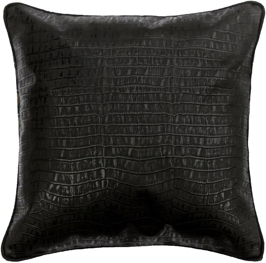 The HomeCentric Cushion Cover Custom, Black Decorative Sofa Pillow Covers Pack of 2, 16x16 inch (40x40 cm) Faux Leather Throw Pillow Covers, Solid Color, Textured Leather - Paved Black