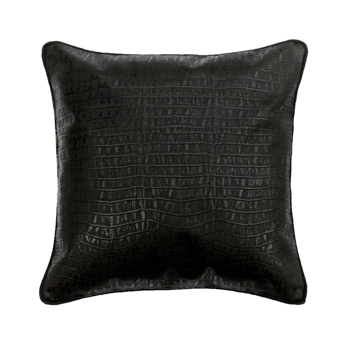 The HomeCentric Cushion Cover Custom, Black Decorative Sofa Pillow Covers Pack of 2, 16x16 inch (40x40 cm) Faux Leather Throw Pillow Covers, Solid Color, Textured Leather - Paved Black