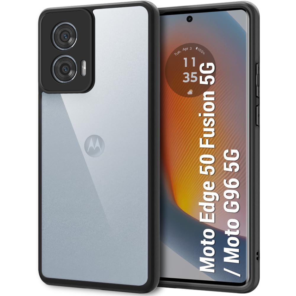 TheGiftKart Hybrid Shockproof Back Cover Case for Motorola Moto Edge 50 Fusion 5G / Moto G96 5G | Camera Protection | Hard Back Cover Case (PC & TPU, Transparent Clear Back, Black Sides)