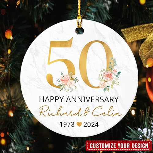Miniatura 2 de Adorno personalizado para aniversario de boda del 50 aniversario  Adornos de Navidad de cerámica para aniversario de boda, recuerdos de boda, ideas