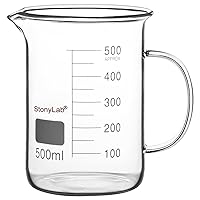 Vista 7 de stonylab Vaso de cristal con asa, vidrio de borosilicato graduado de forma baja con mango y boquilla de vertido, 8.5 fl oz