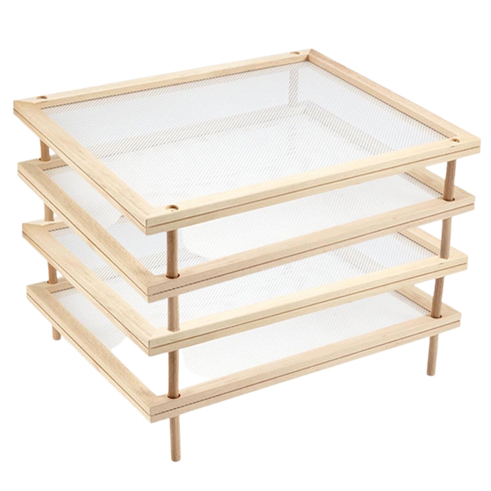 Secador de fideos de madera apilable extraíble con red, circulación de aire, estante de almacenamiento de frutas abierto de madera pulida, saludable, seguro, ahorra espacio para alimentos y secado en | aire, estante de almacenamiento de frutas abierto de