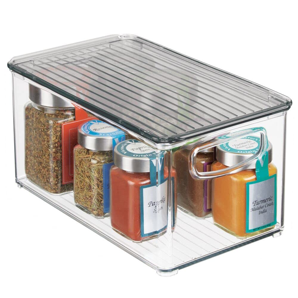 mDesign Plastic Storage Box with Lid – Deep Lidded Refrigerator Storage Tray with Handle – Use as Fridge Tray, Shelf Box or for Cupboard Storage – Clear/Smoke Grey