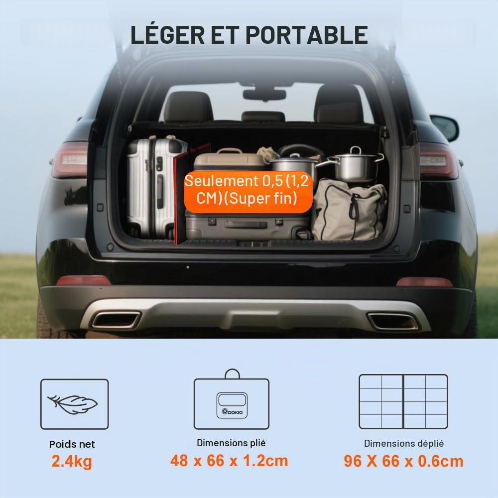 DOKIO Panneau Solaire 100W 12V PLIABLE MONOcristallin AVEC INVERSEUR Solaire 2 ports USB Pour Plein air