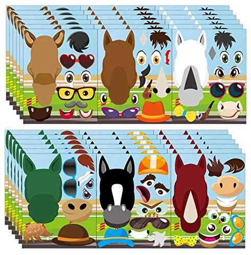 Horse Race 36Pcs Make a Horse Stickers for Kids, Make-a-Face Sticker Derby Party Supplies DIY Fun Match Sticker Craft Race Game Kids Baby Shower Birthday Party Gift