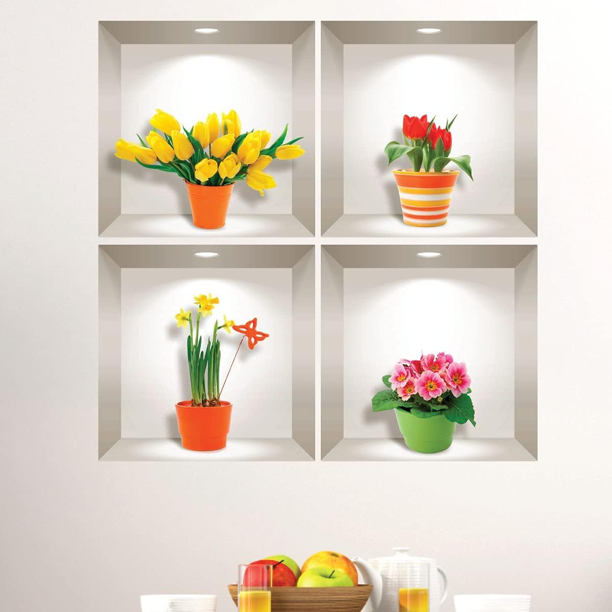 HETZON SALES 3D Type Wall Paper Stickers | Sqare Flower Pot Wallpaper Self Adhesive Stickers | 3D DIY Frame Size -30 cm x 30 cm (Pack of - 4pcs) (3D Colour Flower Pot) (B0D3ZBXDNP) Amazon Price History, Amazon Price Tracker