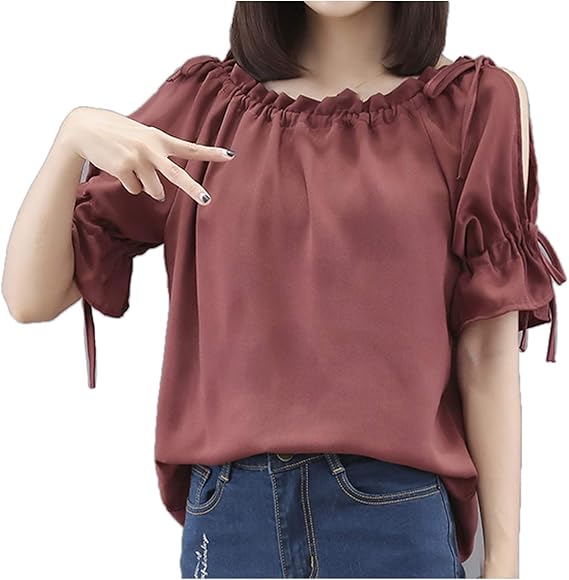 Amazon エンジェルムーン オープンショルダー トップス レディース ブラウス ギャザー フリル オフショル 着回し 着まわし ヘビロテ ミセス 婦人 エレガント 襟 セレモニー キャバ クラシカル 丸襟 クラシック コーラス シャツ シャツ M レッド シャツ ブラウス