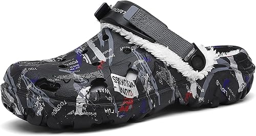 CERYTHRINA Fur Lined Clogs for Men Warm Fleece Slippers Indoor Outdoor Graden Sh