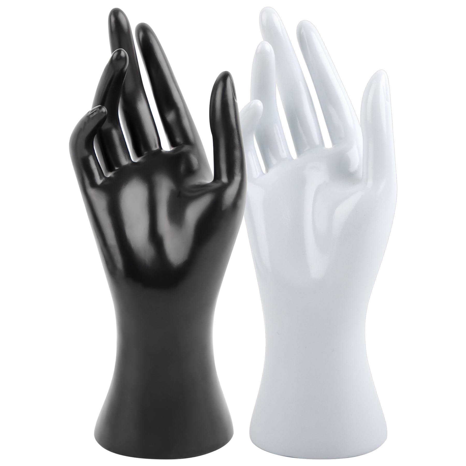 Framendino, Female Mannequin Hand Jewelry Display Holder Stand for Bracelet Necklace Ring Plastic (Black & White, 2 Pack)