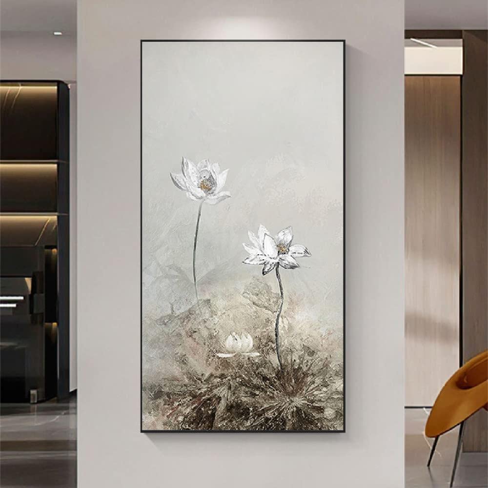 Mano Pintura Óleo Pintada Cuadros,Extra Grande 100% Dibujado A Mano Con Textura, Pintura Acrílica Sin Marco De Loto Blanco Abstracto, Pinturas Pop Cool, Mural De Arte, Sala De Estar, Dormitorio, Ga