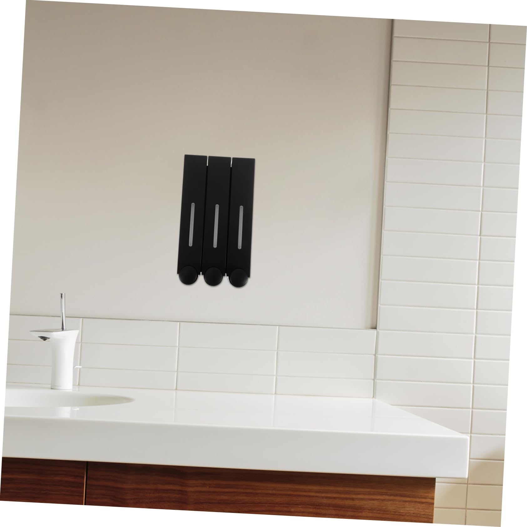 Dispensador de Champú para Ducha de 3 Cámaras Negro Abs | Montaje en Pared, Diseño Manual de Triple Cabezal, Acabado Pvc y Formato Compacto para Baño