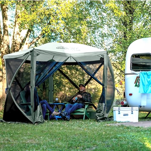CLAM Pop Up Screen Tent, Outdoor Camping Gazebo Canopy, Adventure with Wind Panels, 9\' x 9\', Gray
