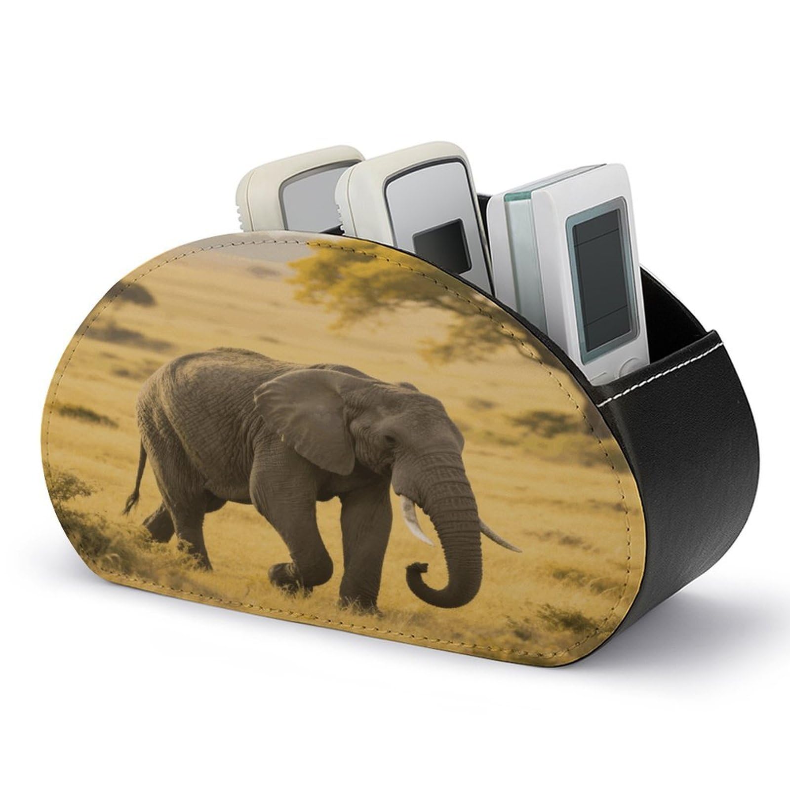 VstaDank Elephant Remote Control Holder with 5 Compartments PU Leather TV Remoter Caddy Desktop Organizer TV Remote Holder Remote Box for Media Controllers Office Supplies