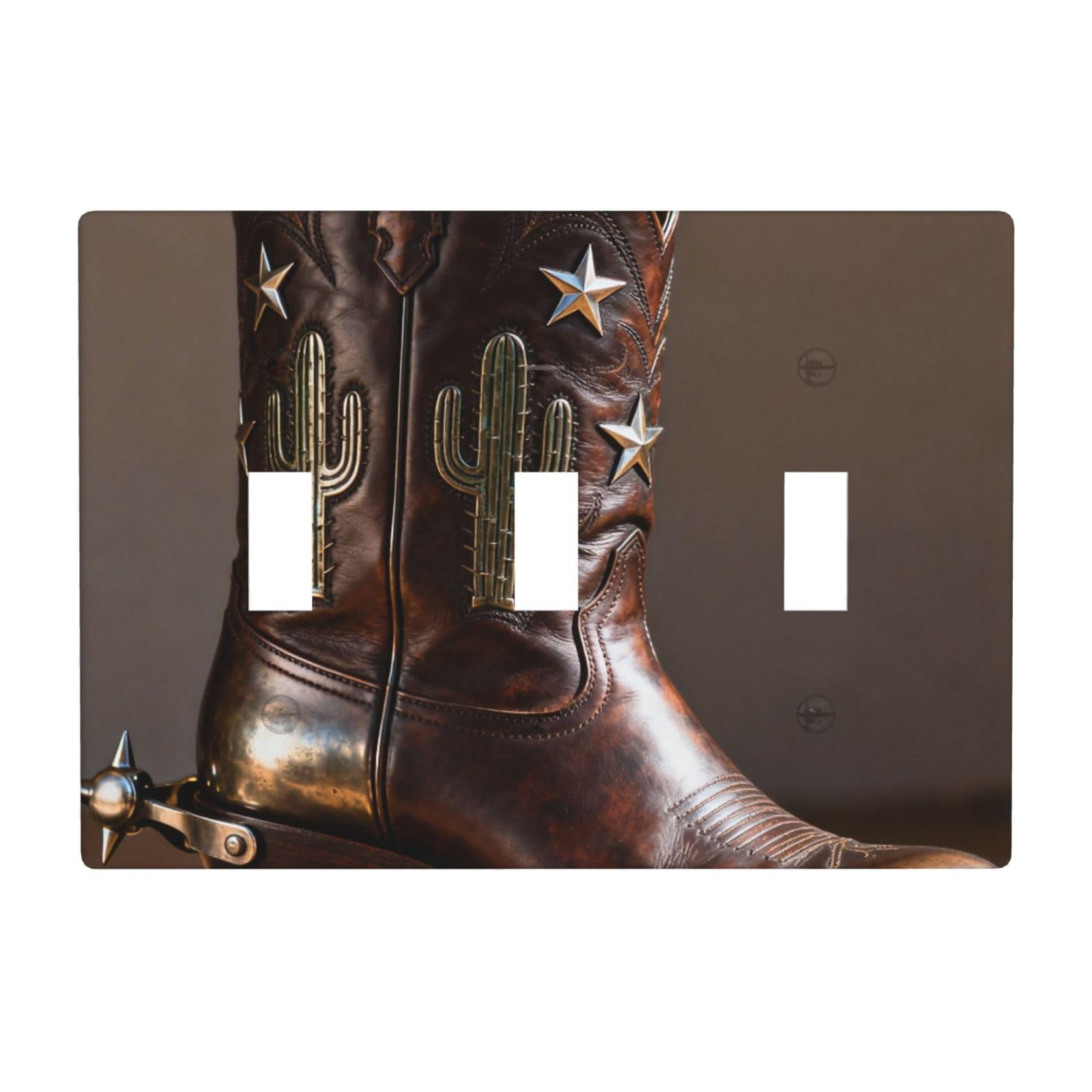 Cowboy Boot Spur 3 Gang Switch Plate Cover-Unbreakable Polycarbonate Wall Plate, Heat Resistant Toggle Switch Decor for Home