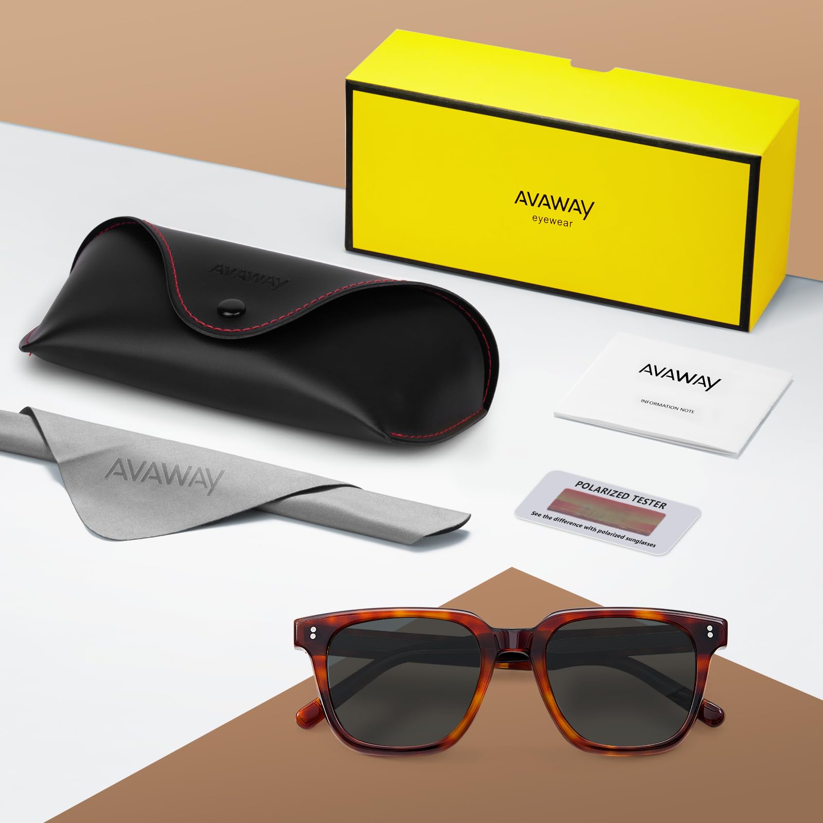 AVAWAY Moda Okulary Przeciwsłoneczne z Polaryzacją dla Mężczyzn Ochrona Przed Promieniowaniem UV Retro Vintage Oprawki z Acetatu Okulary Kwadratowe do Jazdy Samochodem i Wędkowania
