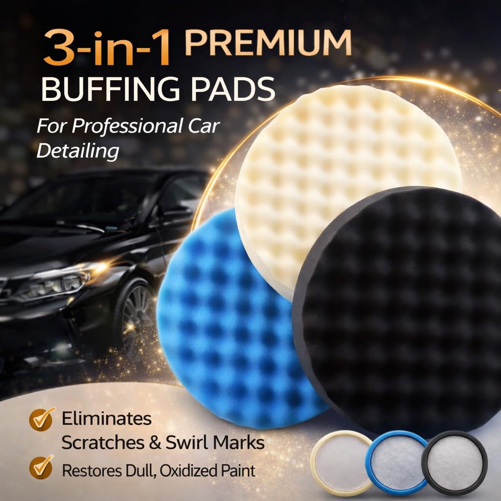 Upgraded 3-in-1 Polishing Pads 8 inch for 7" Backing Plates, Life Time Support Replace 5275 5723 5733 Foam Buffing Pads, Car Cutting Sponge Pads for Chemical Guys dewalt & spta Polisher
