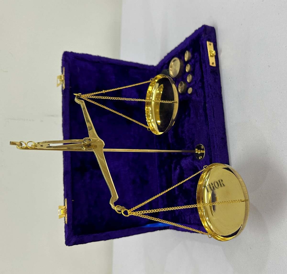 Beautifulart Apothecary Scale Vintage Goldsmith Weight (Tarazu) showpiece Brass Weighing Scale Balance Justice Law Scale Decoration with Purple Box