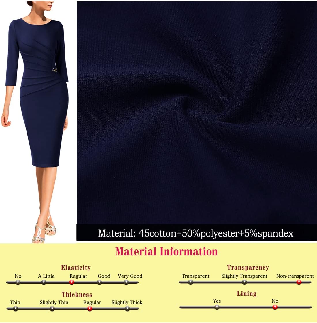 VFSHOW Womens Elegant Ruched Pleated Work Business Office Cocktail Party Bodycon Pencil Sheath Dress - Image 6