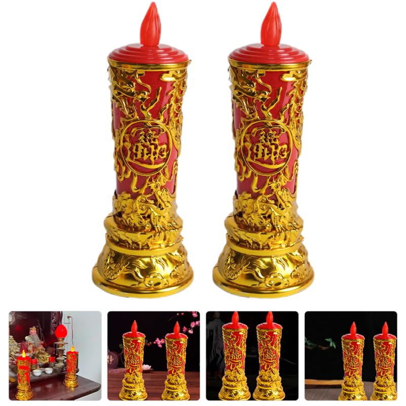 Image of 1pair Led Electronic Candle Lights for Home Decor Flameless Pillar Candles with Chinese Style Design for Buddhism Worship Sacrifice Events and Daily Use