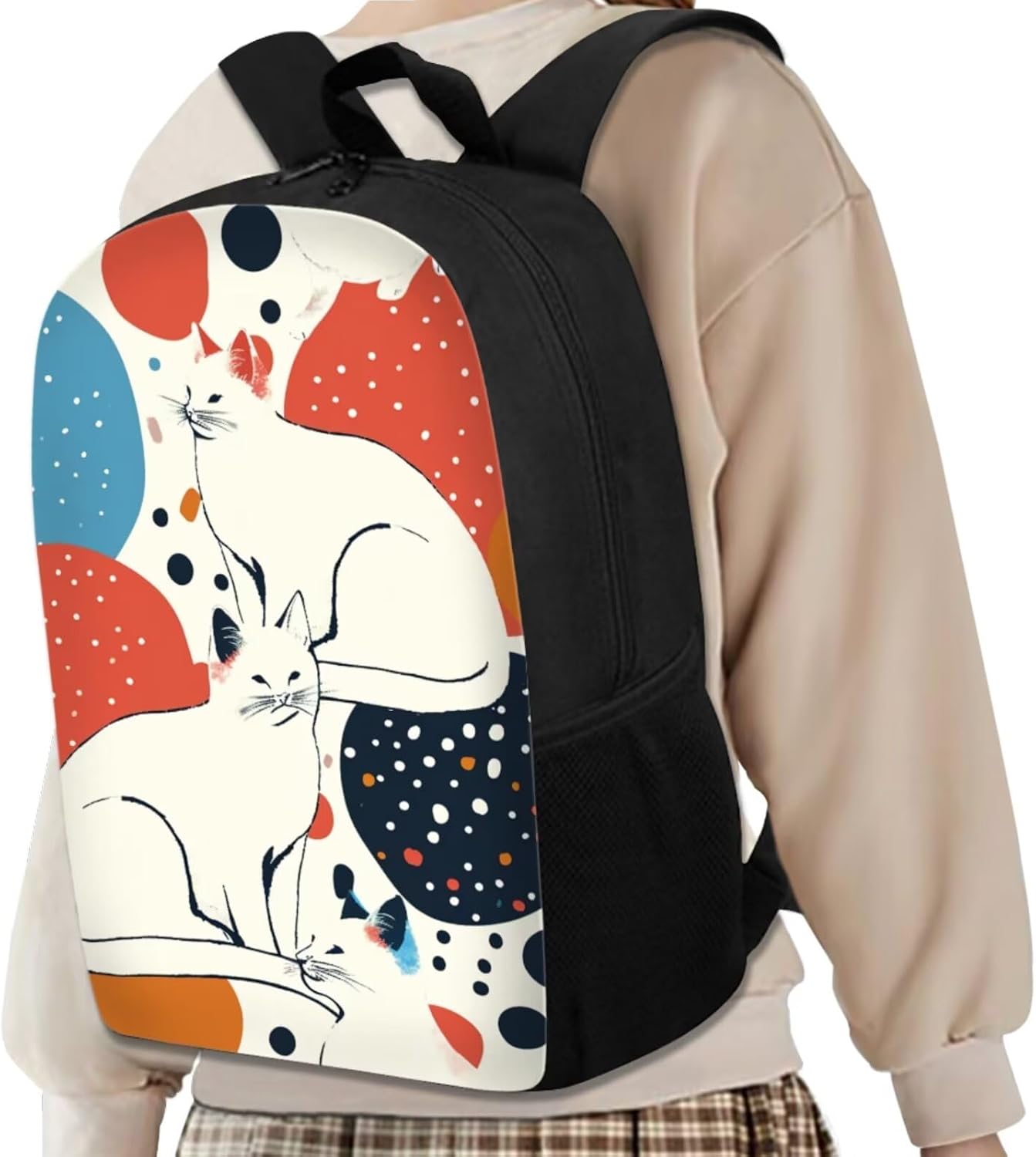 Modysero Novelty Graphic Backpack Set for School Cats Bookbag for Kids 17 Inch Student Backpack And Lunch Bag Set Pen Case Bundle 3 Piece