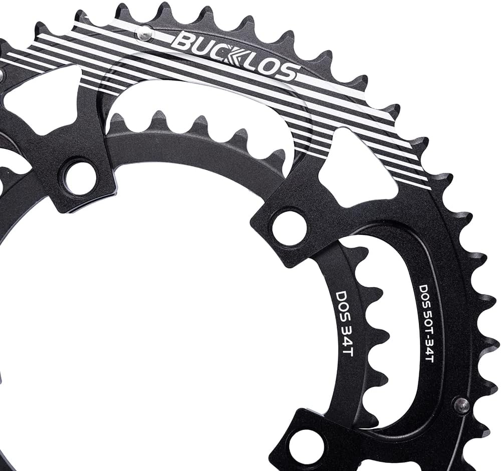 BUCKLOS 110BCD Bike Chainring Set with Pin, Double Round 5 Bolts Aluminum Chainring 50T 34T 52T 36T 53T 39T for Road Bike Bicycle Fits 8 9 10 11 Speed Chains