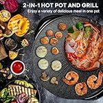 OVENTE Electric Hot Pot and Grill Combo, 2-in-1 Portable Countertop Cooker with Temperature Control Perfect for Korean BBQ, Shabu Shabu and Soup with Free Strainer, Chopsticks and Tong, Black GH10133B - Image 2