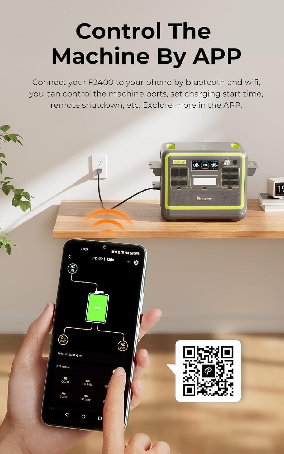 FOSSiBOT F2400 Estacion de Energia Portatil, Batería LiFePO4 de 2048Wh, Carga del 80% en 1,5 Horas, Salida de 2400W CA (4800W Pico), Generador Solar Portatil para Camping, Viajes