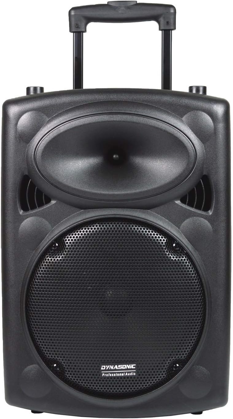 DYNASONIC - Dynapro 10' (Latest Generation) Portable Speaker Professional Audio System Power 500W - USB Bluetooth FM Radio Microphones, Black - 4-5h Battery Life
