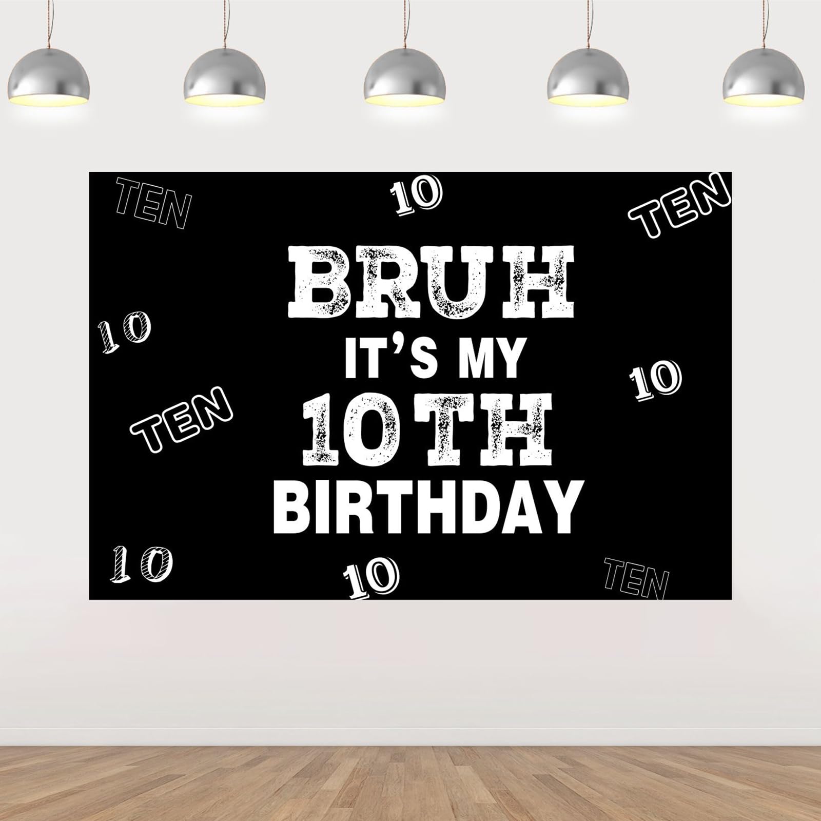 CORNER LACE Bruh Its My 10th Birthday Backdrop Black and White 3 x 5ft, Happy Birthday Photography Background for Outdoor Indoor Decor, 10 Years Old