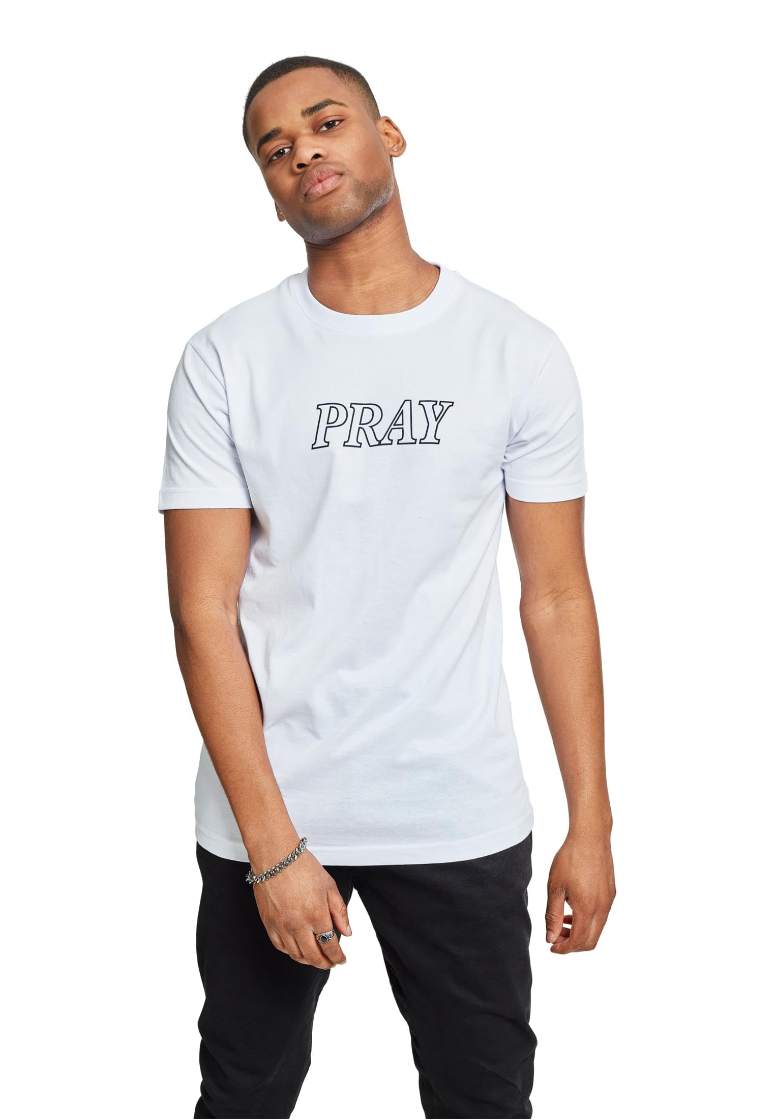 Mister Tee Herren Pray Hands Tee T-Shirt, White, XL