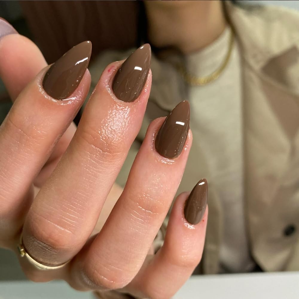 KQueenest 30 Pcs Light Brown Press on Nails Short Almond, Short False Nails Almond