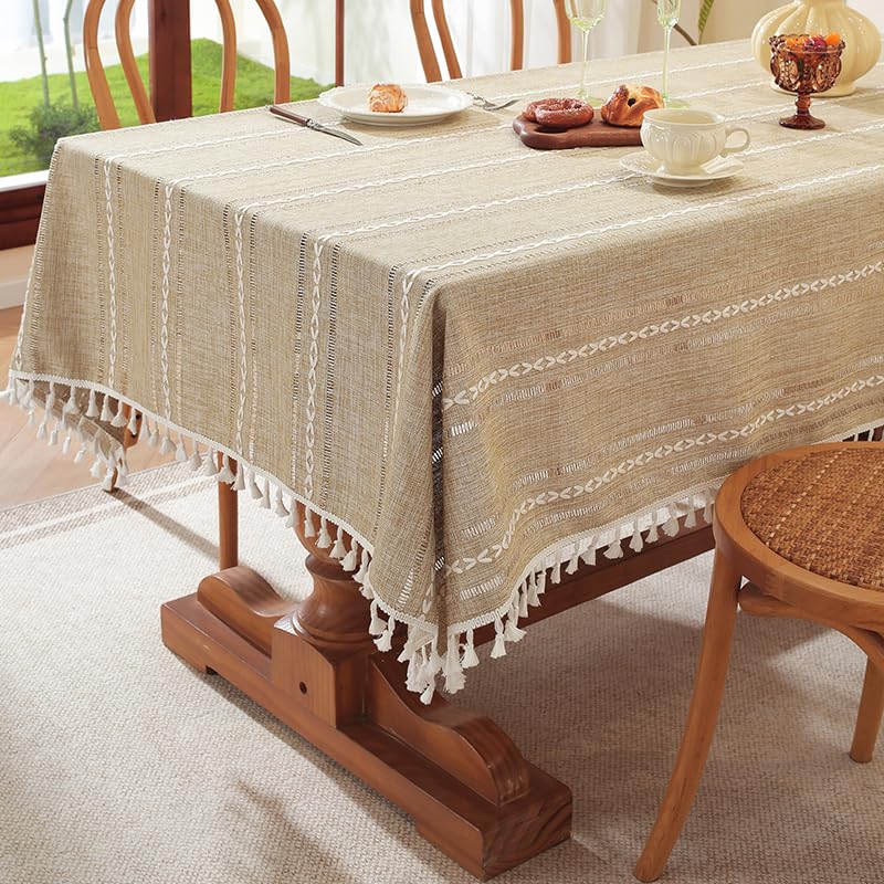 Mantel de algodón y lino rectangular con borlas decorativas para mesa de centro 2