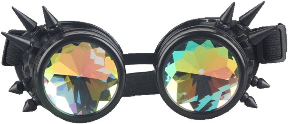 Kaleidoscope Rave Rainbow Crystal Lenses Steampunk Goggles Spike Halloween