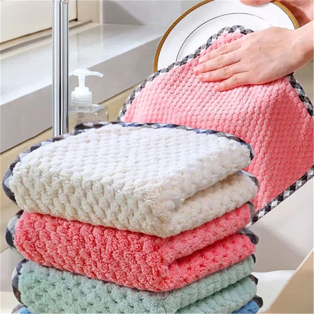 Toallas de baño Toallas de mano Toallas, no grasientas que no dejan pelusas Trapo de doble cara de lana de coral colgante, toalla de mano absorbente con patrón de piña de cocina, paño de cocina liso (