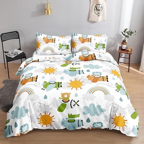 布団カバー シングル 飛行機 和風寝具セット 四季適用通気性が強い防ダニ ポリエステル抗菌防臭 布団カバー(150x210cm)+ 2枕カバー(43x63cm)