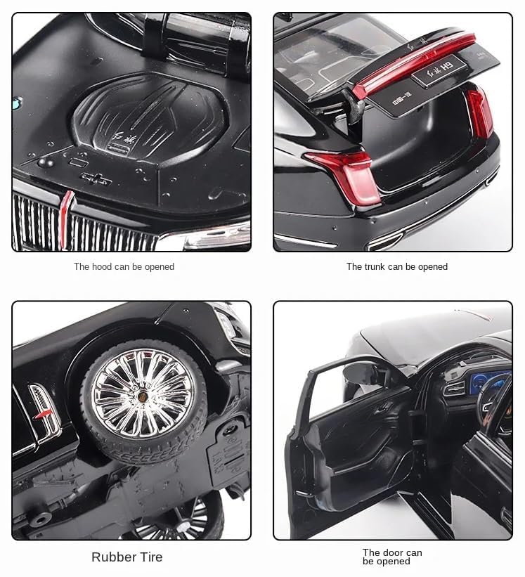 Image of HONGQI RED Flag H9 1:24 Diecast Scale Model Metal Pull Back Toy car for Kids with Openable Doors & Light, Music Toy Vehicle for Kids - Colors as Per Stock(Design-62)