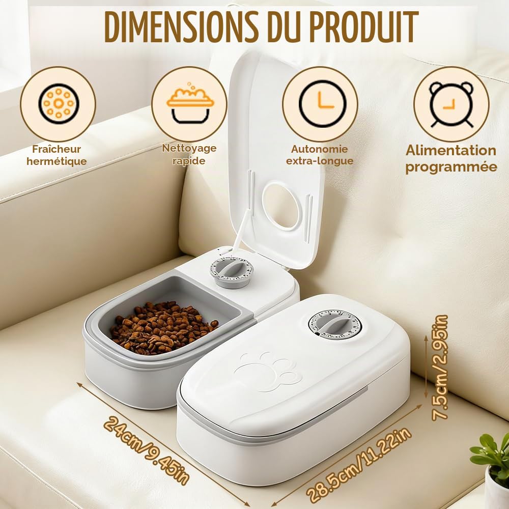 Distributeur Croquette Chat, 70ML 2 Repas Distributeur Croquettes, Distributeur Nourriture Humide Chat, 1 à 48 Heures Gamellechat Automatique pour Chats et Chiens Aliments Secs et Humides