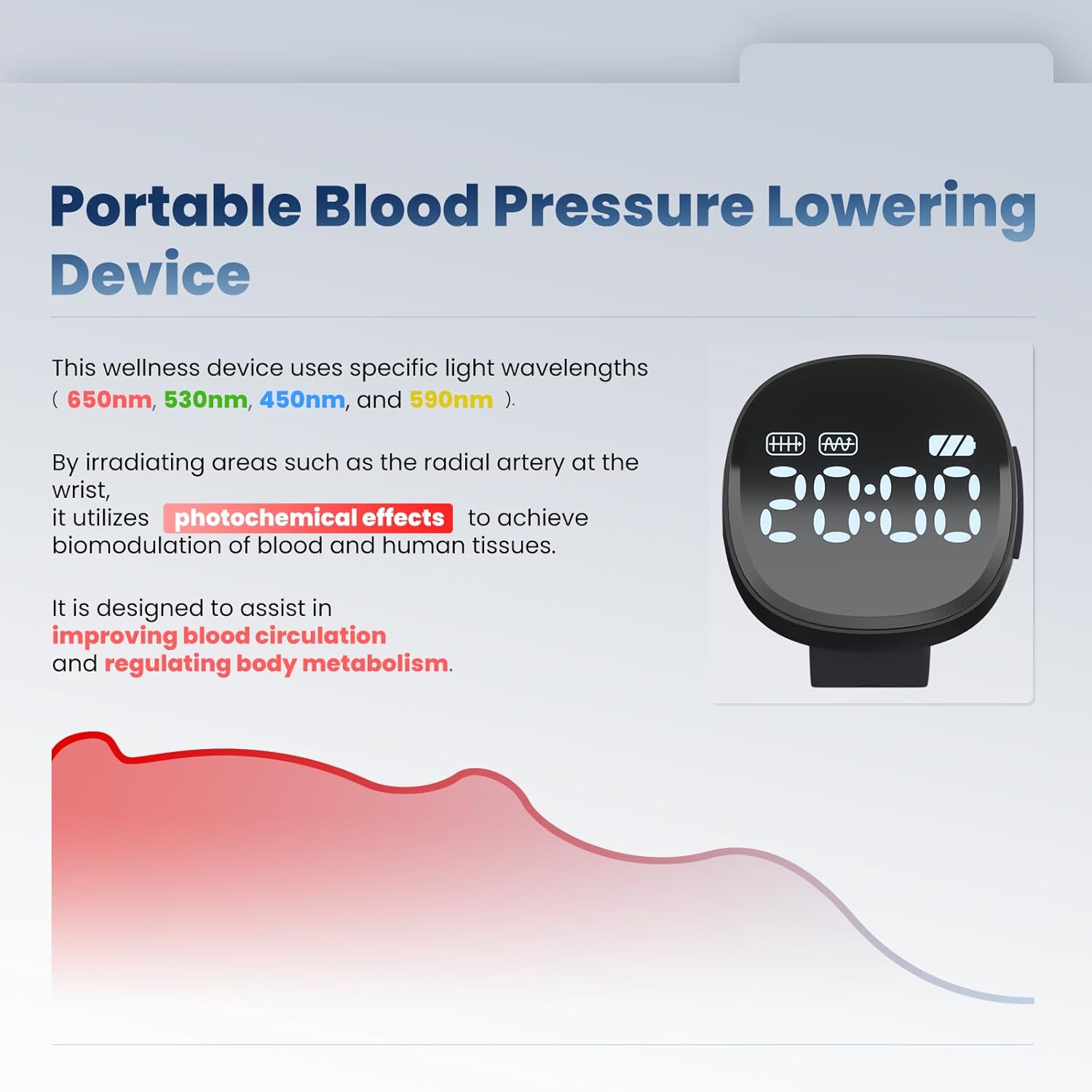 Red & Blue Light Therapy for Blood Pressure, Portable Blood Pressure Lowering Device, Help Lowering Viscosity Naturally - Just 15 Minutes a Day