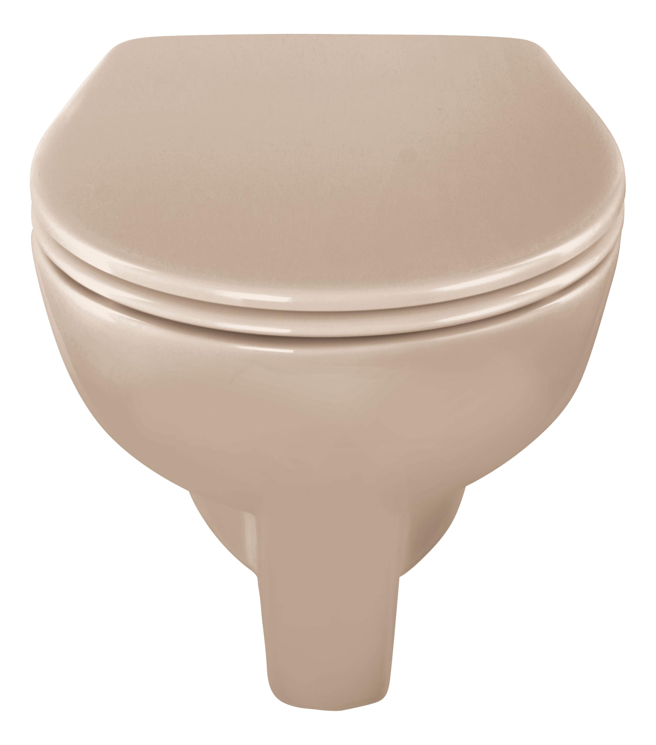 Calmwaters® Erhöhtes Wand WC spülrandlos Modern Plus mit Toilettendeckel, +6 cm Erhöhung, erhöhte Toilette inkl. abnehmbarem WC Sitz mit Absenkautomatik und Fast-Fix, Komfort Tiefspüler, Bahamabeige