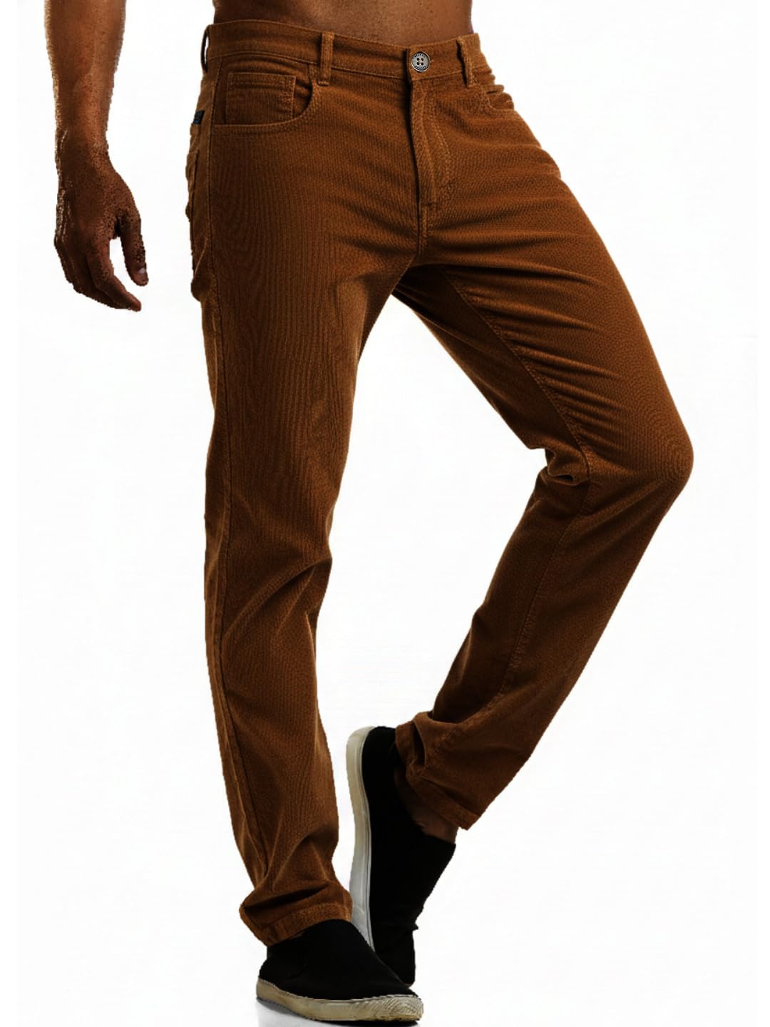 Men Slim Fit Camel Corduroy Cotton Jeans Style-image-13