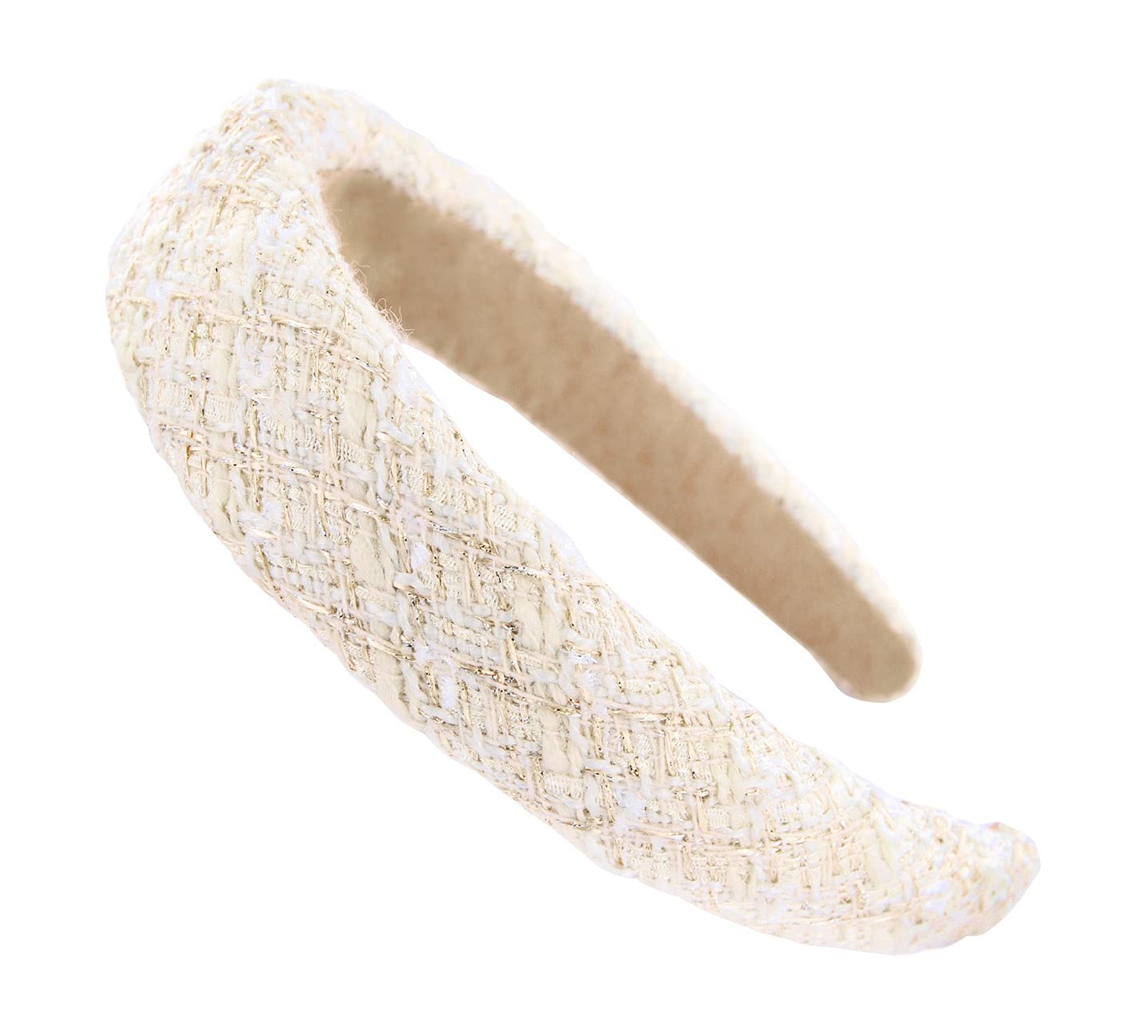 Axy Wide Headband with Tweed Fabric Padded - Beautiful Women's Headband Hair Accessory HRK8 (White) - Image 3