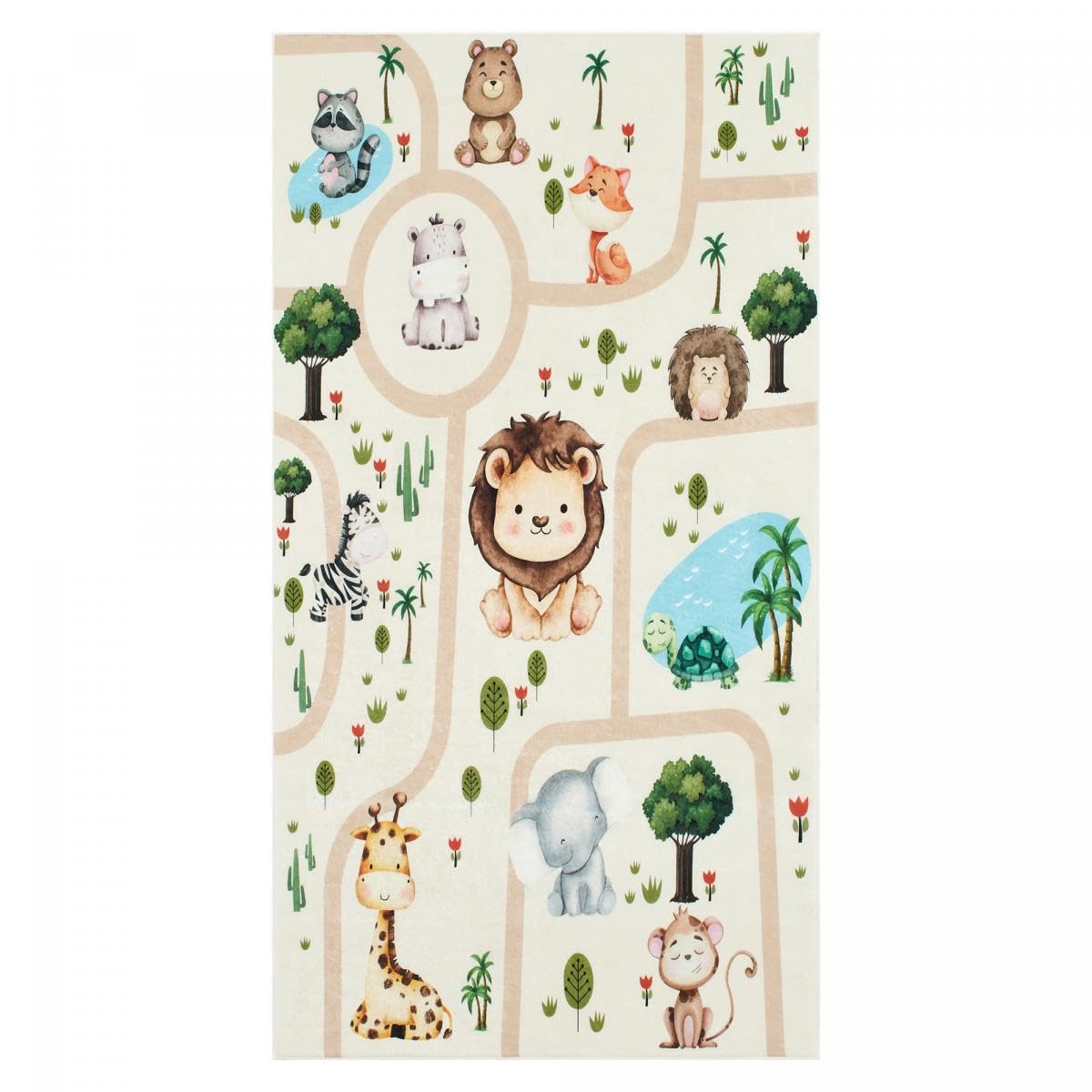 Alfombra infantil beige de 160 x 230 cm rectangular CELESTA con diseño de animales para niños